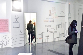 Dortmunder U, moving people ausstellung,  wall with tape art