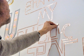 Dortmunder U, moving people ausstellung, putting up the installation